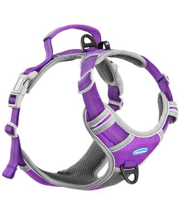 Thinkpet Anti Zug Dog harness dog harness with handle easy to control dog harness adjustable without choking dog harnesses reflective breathable (l purple) purple l (1 Pack)