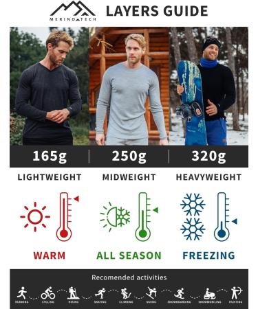 Shop Merino.tech 100% Merino Wool Underwear Set for Men - Thermal Long Sleeve Shirt Pants & Hiking Socks | XL Black - Buy Online on GoSupps.com