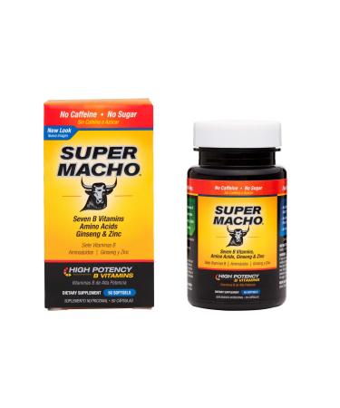 Super Macho Dietary Supplement with High Potency Zinc & 7 B Vitamins No Preservatives Sugar or Caffeine Made in USA 50 Softgels (1 Pack) 50.0 Servings (Pack of 1)