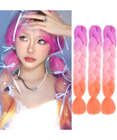 Fanwyfyu ombre braiding hair 3 pack Kanecalon Hair Braids Extension Jumbo Braid Hair Extensions 24 Inches Braids Box Braid Hair Synthetic Hair for Braiding (Purple/Pink/Orange) 24 Inch (Pack of 3) C99-3Pack - Buy Online on GoSupps.com