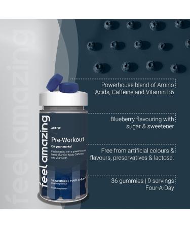 Feel Amazing Pre-Workout Gummies with Caffeine Niacin & B6 Enhanced with Amino Acids Supports Energy & Reduces Fatigue 36 Count (9+ Workout Supply) (1) - Buy Online on GoSupps.com