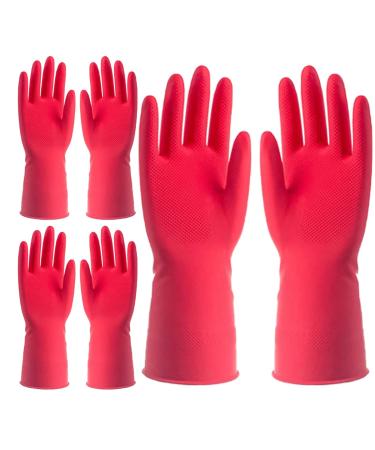 KKRAUS 3 Pair Non-Slip Cleaning Gloves Multi-Purpose Rubber Gloves Reusable Household Gloves Kitchen Dishwashing Gloves for Clothes Bathroom (Color : Red Size : X-Large_Basic) X-LARGE_BASIC Red