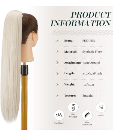 FESHFEN 24 Platinum Blonde Wrap Around Ponytail Extension | Clip-in Synthetic Hairpiece for Women - 24 Inch - Buy Online on GoSupps.com