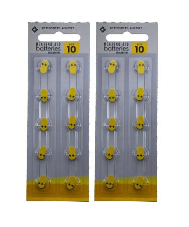 Exell Battery 2X 10pk 1.45V Size 10 Hearing Aid Battery Zero Mercury Long Tab Easy to Insert Replaces VT10 XL10 AP10 10HPX 10A R10ZA 10AE L10ZA AC230E PR-230PA 230HPX 20PA DA230 230HPX