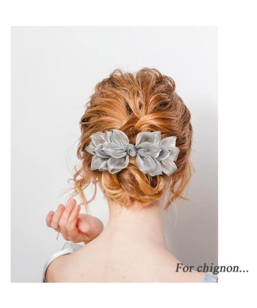 Black and Silver Big Bow Barrettes for Women - Elegant Decorative Hair Accessories for Party and Wedding - Set of 2 - Buy Online on GoSupps.com