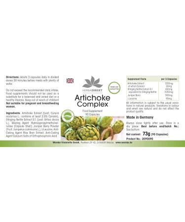 Artichoke Capsules with Stinging Nettle & Juniper Berry - Vegan - 90 Capsules | HERBADIREKT - Buy Online on GoSupps.com