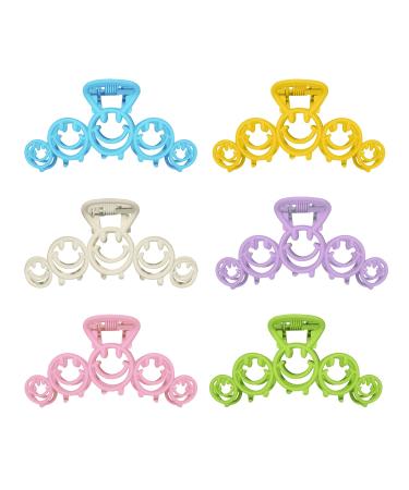 Boderier Smile Face Hair Claw Clips 6 Pack Metal Painted Nonslip Hair Grip Cute Y2K Jaw Clips Strong Holder for Women Thick Thin Hair 6 Colors (Light Colors)