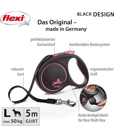 Flexi Retractable Leash - Black/Pink Design | Size L - Multi Size Options | Ideal for Small Dogs - International Shipping Available - Buy Online on GoSupps.com