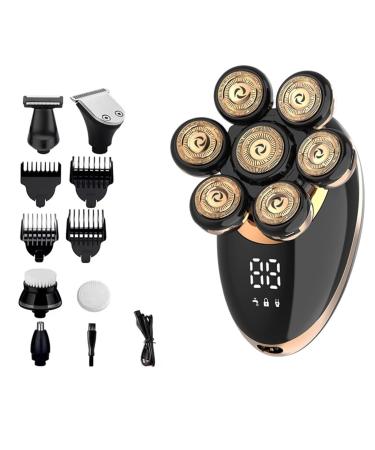 Balder Boss Seven-Blade Men's Portable Razor USB Rechargeable Razor Razor with Trimmer Haircut Massage and Cleansing Functions Men's Beard Trimmer (Color : Black Gold)