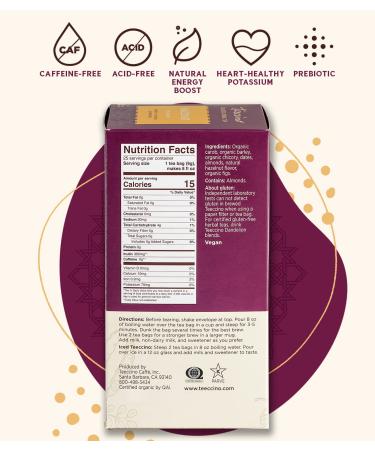 Teeccino Hazelnut Roasted Herbal Tea - Caffeine Free, Medium Roast, 25 Tea Bags | 5.3 oz (150 g) - Buy Online on GoSupps.com