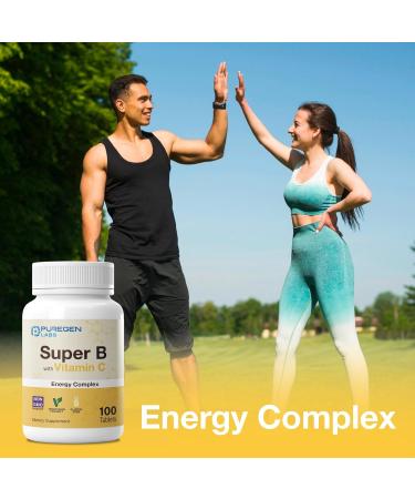 Puregen Labs Super B Energy Complex with Vitamin C - Immune Health Energy & Nervous System Support - Non-GMO Gluten-Free 100 Vegetarian Tablets - Buy Online on GoSupps.com