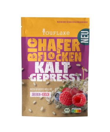 YouFlake YouFlake Organic Cold-Pressed Oat Flakes - Cherry 320g - Cereal mix with oat flakes fruit and berries - Mild and freshly pressed