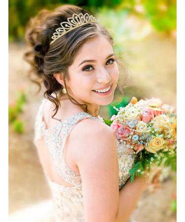 TOBATOBA Gold Princess Tiara for Girls | Rhinestone Hair Accessories for Pageants, Proms, Birthdays | Quinceanera Crown Headpiece - Buy Online on GoSupps.com