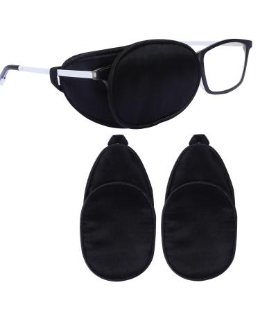 eZAKKA Eye Patches for Adults, Eye Patch for Glasses Silk Patch for Lazy Eye Amblyopia Strabismus and After Surgery (Black+Black)