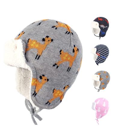 Gajaous Baby Boys Girls Winter Animals Earflap Beanie Hat Kids Infant Dinosaur Fox Pattern Fleece Lining Warm Hat 0-12 Months Deer