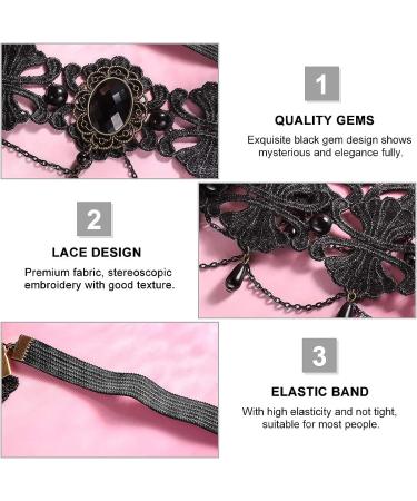 Lurrose Gothic Lolita Black Pearl Lace Forehead Chain Headband for Halloween - Buy Online on GoSupps.com