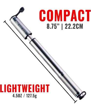 PRO BIKE TOOL Mini Bike Pump with Gauge - High Pressure 100 PSI - Fits Presta and Schrader - Accurate Inflation for Road, Mountain, and BMX Bikes - Includes Mount Kit Titanium - Buy Online on GoSupps.com