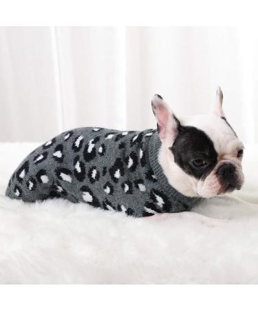 FAMKIT Winter Dog Sweater - Leopard Print Warm Clothes for Small Dogs (S 4.4-6.6 lbs) - Gray - Buy Online on GoSupps.com
