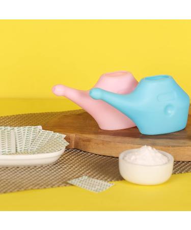Set of 2 Unbreakable Plastic Neti Pot with Salt Sachets and Cleaning Brushes - Pink and Blue - Buy Online on GoSupps.com
