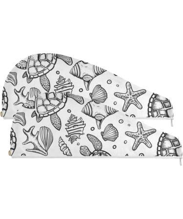 Super Absorbent Turtles Seashells Hair Towel 2 Pack - Quick Dry Hair Turbans for Women & Girls | Stylish & Functional - Buy Online on GoSupps.com