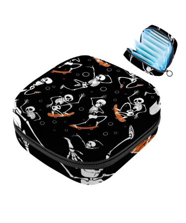 MUOOUM Skateboard Skull Pattern Sanitary Napkin Storage Bag Menstrual Pad Bag Portable Menstrual Cup Pouch with Zipper for Teen Girls Women Ladies Multi-colored 3