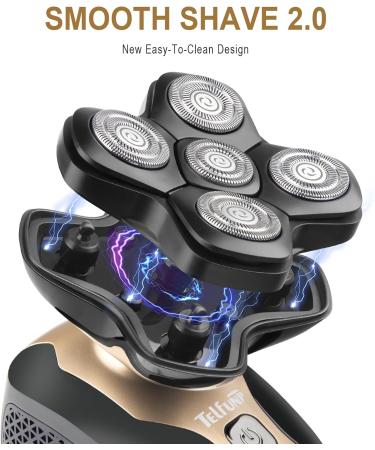 Telfun Detachable Head Shaver | Electric Head Shavers for Bald Men | 5-in-1 Cordless Razors for Men 100% Waterproof | Head Electric Razor with Nose Hair Trimmer Anti-Pinch Wet and Dry Shaving - Buy Online on GoSupps.com