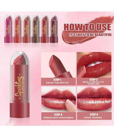  Hitburu Glitter Lipstick - Long-Lasting Long-Lasting Lip Tint Waterproof Lip Tint 6-Pack for Women and Girls Long-Lasting Moisturizer - Buy Online on GoSupps.com