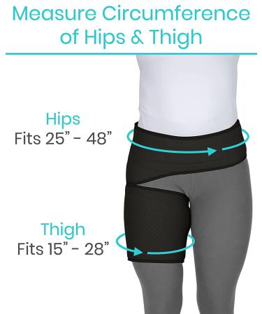 Vive Groin and Hip Brace - Sciatica Wrap for Men and Women - Compression Support for Nerve Pain Relief - Thigh Hamstring Recovery - Black 25 to 48 - Buy Online on GoSupps.com
