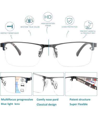 Progressive Bifocal Multifocal Reading Glasses for Men - Large Half Frame No Line Computer Glasses Blue Light Blocking Oversized Rimless Design +3.0 Dual Focus Trifocal Eyewear - Buy Online on GoSupps.com