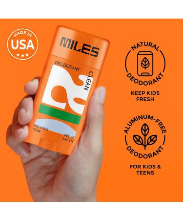 Miles Kids Deodorant for Boys and Girls - Aluminum Free Deodorant for Kids and Teens Natural Hypoallergenic Made in USA - Clean Scent - 2-Pack Clean 2.65 Ounce (Pack of 2) - Buy Online on GoSupps.com