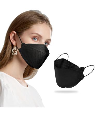 HNEE 55 Pcs KF94 Masks Black for Adults, 4 Ply Fish Mouth Type KF94 Disposable Face Masks, 3D Individually Packaged KF94 Mask Black for Personal Care in Daily, Adult KF94 Mask for Office School Home Black-55