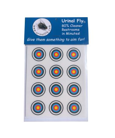 New Urinal Fly Toilet Stickers 12 Pack Black Blue Red Yellow Bullseye 80% Cleaner Bathrooms in Minutes!