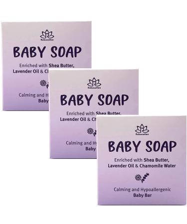Relaxcation Baby Soap Bar with Lavender Essential Oils, Chamomile Water, Shea Butter - 3-Pack, Cold Processed in USA - Organic Gift for Newborns, Babies, Kids, and Adults - Buy Online on GoSupps.com