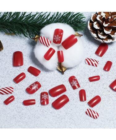 Christmas Press on Nails Red Fake Nails with Snowflake Designs Press on Nails Full Cover False Nail Artificial Finger Nails for Women Girls - Buy Online on GoSupps.com