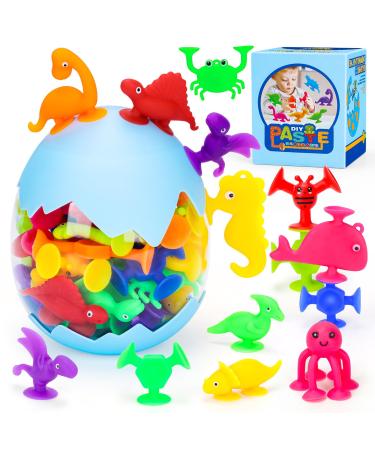 Baby Bath Toys for 4 Year Olds 40 Pcs Suction Toys for Kids Dinosaurs Bath Toys for Boys Girls Ages 3-10 Sensory Toys for Toddlers Travel Suction Cup Toys Mould Free Bath Toy Gifts for Kid 40pcs