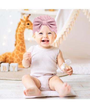 XOKL 2-Piece Soft Stretchy Baby Turban Hats - Newborn Toddler Girl Boy Hat for Kindergarten & Hospital - Pink & White - Buy Online on GoSupps.com
