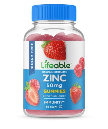 Lifeable Sugar Free Zinc Gummies  50mg  Great Tasting Natural Flavor Vitamin Supplement  Gluten Free Vegetarian Chewable  Healthy Skin and Immune Support  for Adults, Man, Women  60 Gummies
