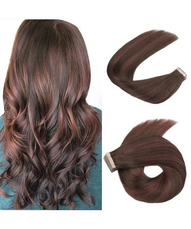 Hotlulana tape extensions real hair balayage chocolate brown with dark red brown (#4/4/33) Tape in extensions real hair 22 inch/55cm 50g Skin WEFT 100% natural Invisible extensions real hair 20PCs.#4/4/33 chocolate brown with dark red brown 55cm-22BCH (20