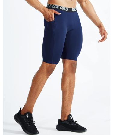 NELEUS Men's Compression Shorts with Pocket - 3 Pack (Black/Grey/Navy Blue) - Buy Online on GoSupps.com