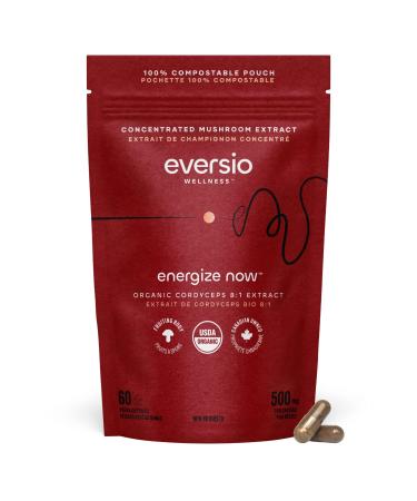 ENERGIZE NOW by EVERSIO WELLNESS - Organic Cordyceps Mushroom Supplement - 8:1 Cordyceps Militaris Extract in 60 Vegan Capsules (500mg) - Cordyceps Mushroom Capsules Made with Organic Extract from Real Mushrooms and NO GRAIN - 32% Verified Beta-D-Glucans!