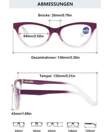 Buy Lanomi Retro Cat Eye Reading Glasses with Blue Light Filter - Flexible Spring Hinge 1.0 to 4.0 Diopters - Stylish Visual Aid for Women & Men - Buy Online on GoSupps.com