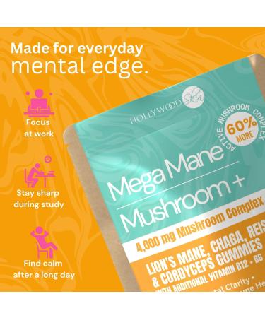 Lion s Mane Mushroom Gummies 4 000mg 4-in-1 Complex with Reishi Chaga Cordyceps + B12 & B6 High Potency Brain Supplement for Focus Memory Clarity & Mood Vegan Gluten-Free 90 Gummies - Buy Online on GoSupps.com