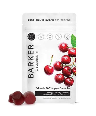 Barker Wellness Vegan B-Complex Gummies Comprehensive Energy & Metabolism Boost with B1 B5 B6 B7 Biotin B9 Folate B12 | Sugar-Free Cherry Flavor for Daily Focus & Vitality