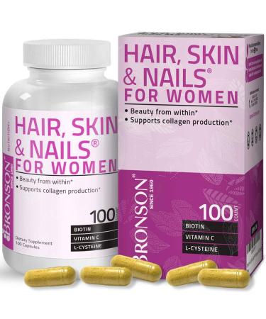 Bronson Hair Skin & Nails with Biotin Extra Strength Vitamin Supplement for Women 100 Capsules