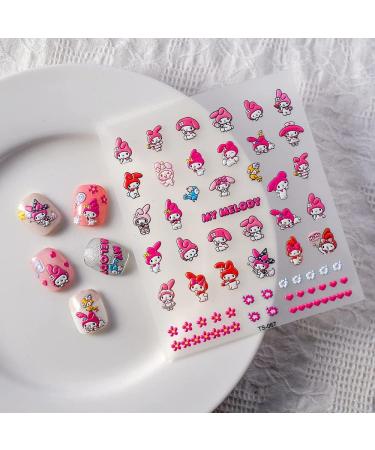 Kawaii Anime 5D Nail Art Stickers - Self-Adhesive Designs for Women & Girls - 3 Sheets - Buy Online on GoSupps.com