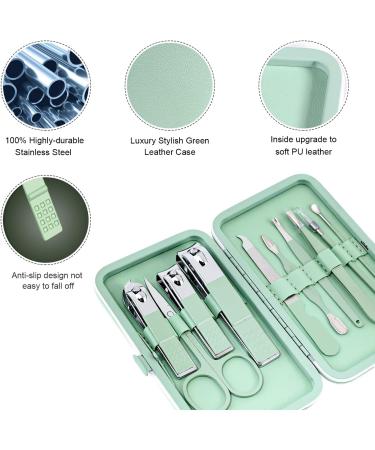 10pcs Professional Manicure Set - Stainless Steel Nail Clippers Kit for Travel - Green Pedicure Care Tools - Buy Online on GoSupps.com