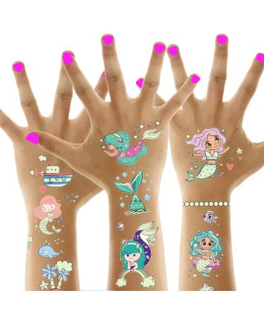 Tazimi Luminous Mermaid Temporary Tattoos for Kids 12 Sheets Glow Mermaid Tattoos Stickers Party Supplies Favors for Girls