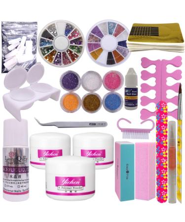 Warm Girl Complete Nail Art Kit Acrylic Glitter Powder Liquid Tip Brush Glue Dust Kit