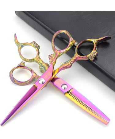 5.5 in. Professional Hairdressing Scissors 440c high Hardness Stainless Steel Salon Hairdresser Hair Cut with thinning Hair Scissors Set Purple - Buy Online on GoSupps.com