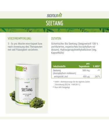 Sanuvit Bio-Seang 500 mg - Vegan Biological Algae & Bio Kelp | High Iodine (335 g) | 60 Capsules | Premium Quality from Austria - Buy Online on GoSupps.com